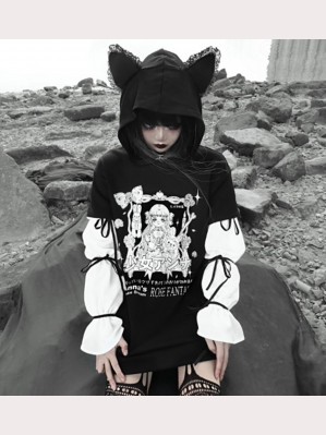 Cat Ear Gothic Printed Hoodie by Blood Supply (BSY70)